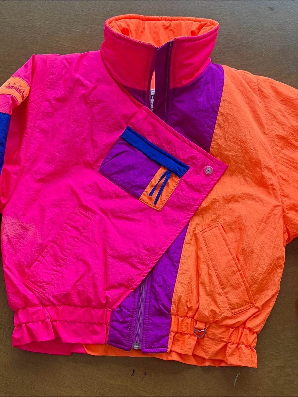 Vintage 80s Sport Obermeyer Colorblock Ski Jacket Juniors 12 Neon Pink Orange